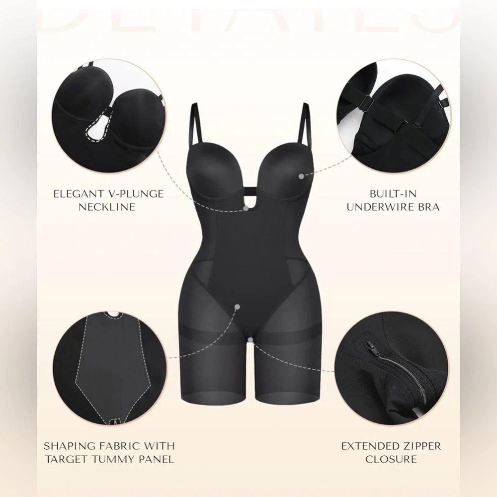 SHAPELLX Women’s Strapless Shapewear Deep Plunge Tummy Control Bodysuit D+ Cup